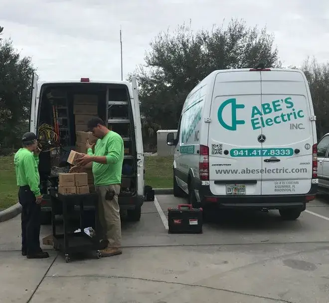 ABE'S Electric company truck on a job site